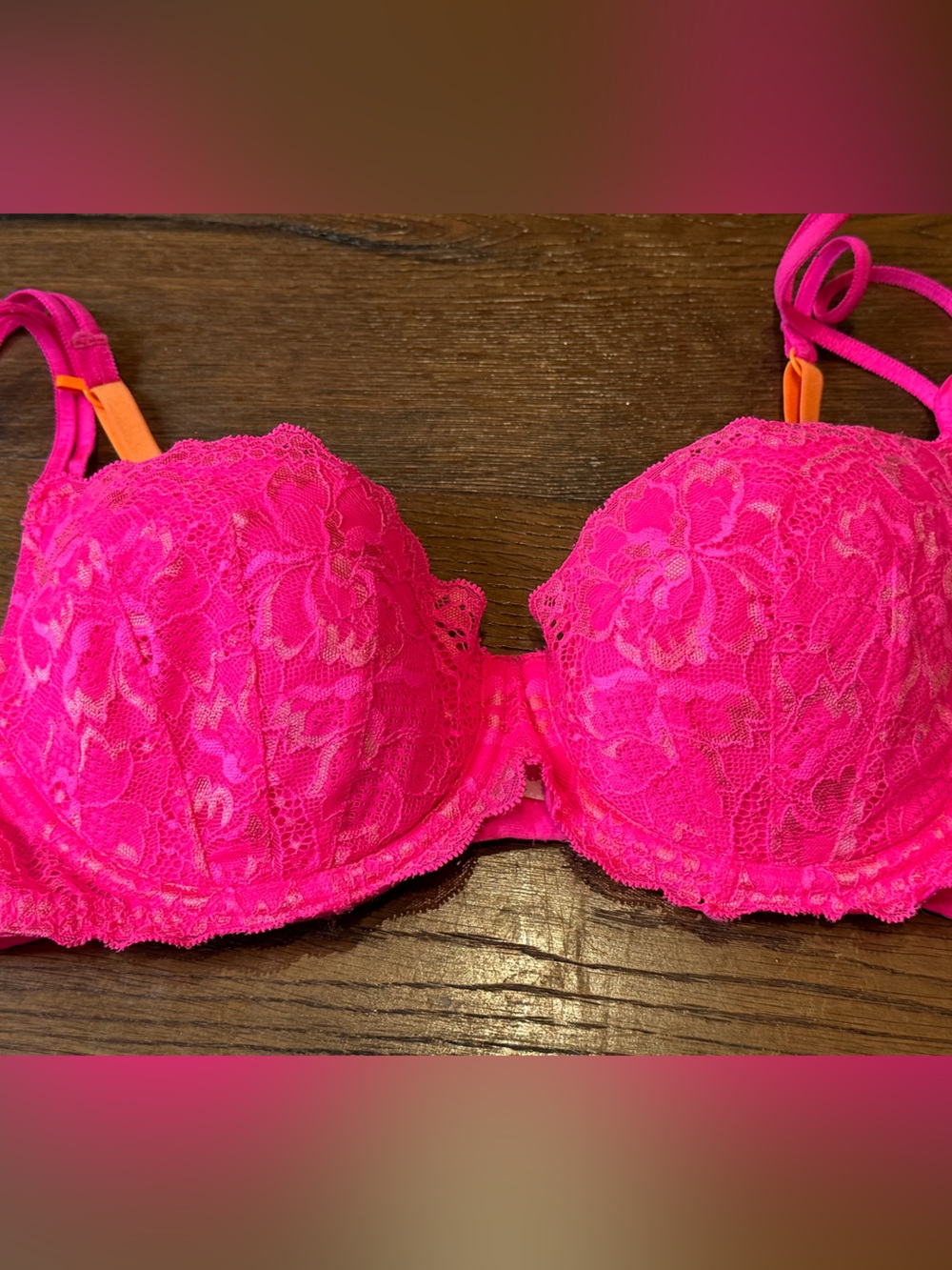 PINK Victoria's Secret Hot Pink Lace Push-Up Bra
